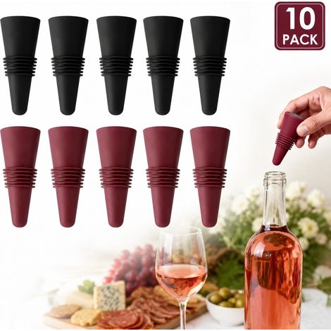 Lot de 10 bouchon de bouteille de vin en silicone, finition hermetique, cave et cuisine (1/5)