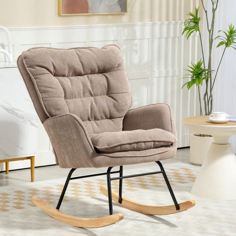 Sedia a dondolo 71x98.5x97 cm marrone in poliestere effetto ciniglia con schienale ergonomico (1/5)