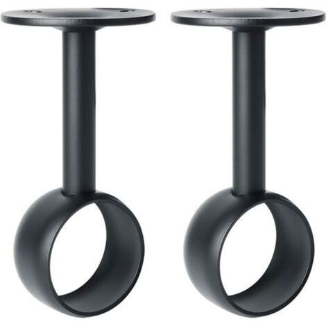 Support de Tringle à Rideaux Support Tringle Penderie avec Vis Support de Plafond pour Rideau et Armoire, Noir Mat en Acier Inoxydable, Diamètre 32 mm, 2 Pcs