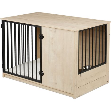 Cage pour chien avec 2 gamelles pivotantes salon couloir 65,5 x 102 x 60 cm design rustique en MDF marron (1/5)