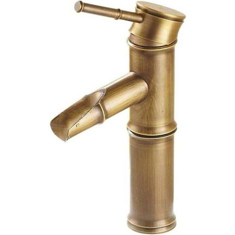 Bathroom Sink Faucet, Antique Bamboo Style Basin Mixer Tap, Single Handle Hot and Cold Water Tap (Color: Bronze) MUMU (1/4)