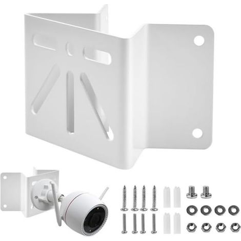 Support d'Angle Extérieur en Fer pour Caméra Fixation Camera Exterieur Angle Supports Muraux pour Caméra d'Extérieur Universel avec Accessoires de Montage (Blanc) (1/4)