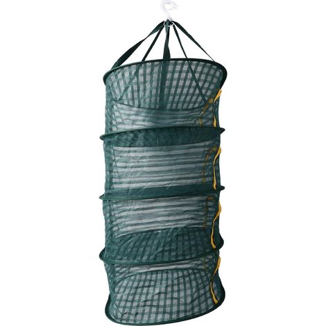 Séchoir à 4 couches avec fermeture éclair en U, filet de séchage pliable vert foncé à mailles fines pour plantes, herbes, graines (1/5)