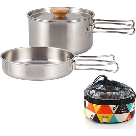 Ensemble de casseroles et poêles argenté pour la randonnée et le camping en extérieur - (1/5)