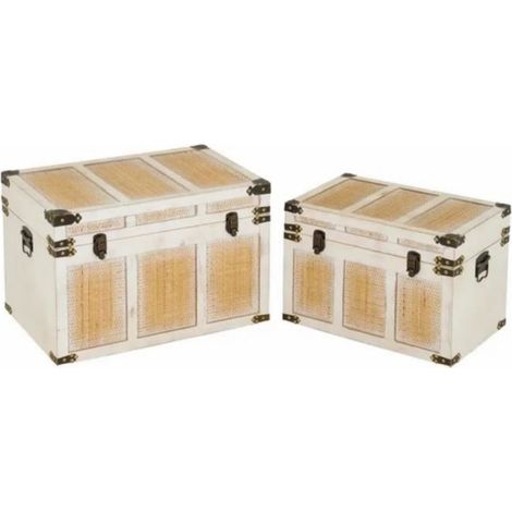 Set de 2 malles coffre de rangement en bois coloris beige - Longueur 60 x Profondeur 40 x Hauteur 40 cm (1/4)