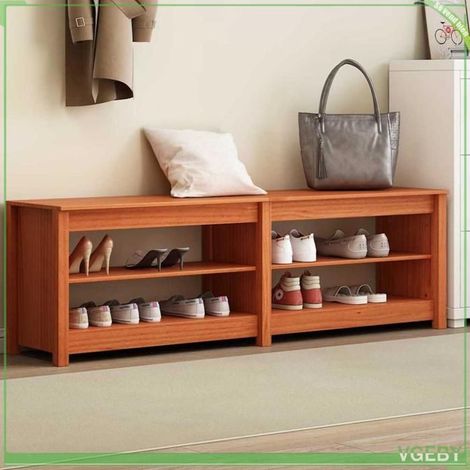 Banc à chaussures - ABI - Bois massif en pin - 4 étagères - Marron cire - 160 x 36.5 x 50 cm (1/5)