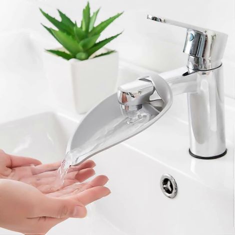Rallonge de robinet en silicone, rallonge de robinet pour enfants avec auvent de sécurité gris, rallonge robuste (1/5)