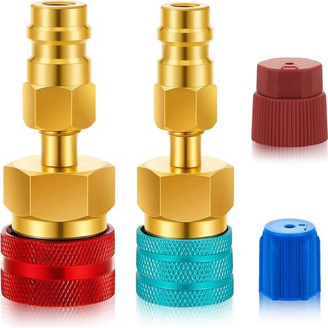 Adapter von R1234YF auf R134A, blaue und rote Adapter für Hoch- und Niederdruck-R1234YF, Klimaanlagen-Schlauchanschlüsse zum Entleeren und Befüllen des R1234YF-Kompressors (1/4)