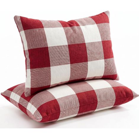CCYKXA Set mit 2 Sofakissenbezügen – 30 x 50 cm – Rechteckig – Rot kariert – Lendenkissenbezug – Dekorativer Kissenbezug (1/5)