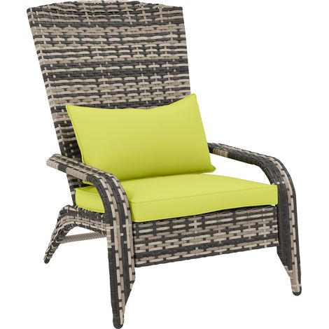 Adirondack-Gartenstuhl mit Armlehnen und Kissen, Rattan- und Stahlstuhl für den Innen- und Außenbereich, 64 x 80 x 90 cm, Grün
