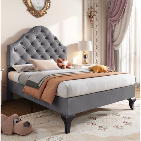 Polsterbett 90/200 cm grau aus Samt mit höhenverstellbarem Kopfteil (1/5)