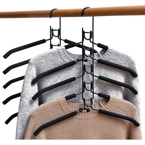 Space Saving Hangers, 2 Pack, 5 in 1 Multi-Function Magic Metal Hanger Anti-Slip Hanger with Multi-Layer EVA Sponge Multi-Purpose for Jeans Skirts T-Shirts Pants (1/5)