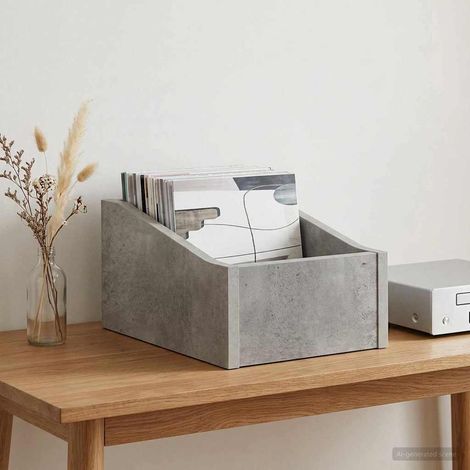vidaXL LP Record Box Concrete Grey 23 x 33 x 16 cm Engineered Wood (1/5)