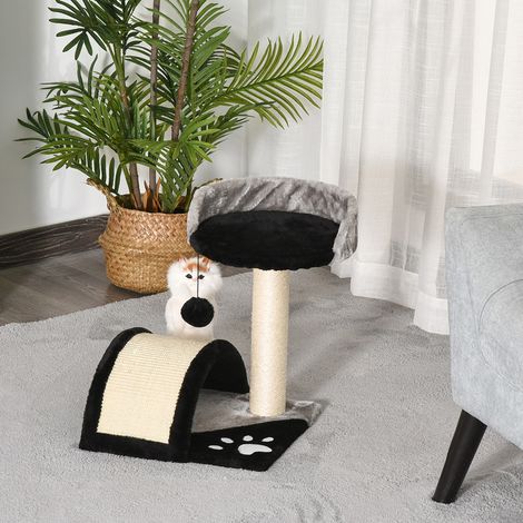 PawHut Kratzbaum 46 cm Kleiner Katzenturm mit Höhle, Spielball, Sisal-Seil, erhöhter Plattform, Katzenkratzbaum, Kletterbaum, für Katzen bis zu 4 kg, Schwarz