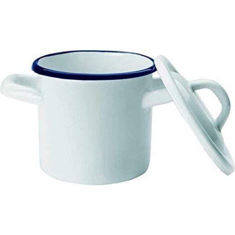 IBILI Blanca Enamelled Steel Mini Stockpot, White/Blue, 10 cm (1/2)