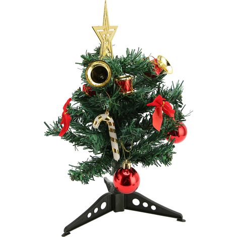 Sapin de Noël de table 30cm, mini arbre artificiel léger, déco festive réaliste avec étoiles, nœuds et clochettes, idéal pour décoration intérieure. (1/5)