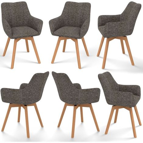 WAFTING Lot de 6 Chaises de Salle à Manger Pivotantes avec Accoudoirs, Pieds en Bois, Dossier Haut avec Coussin en Molleton, Marron
