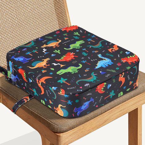 Rehausseur Chaise Enfant 8 cm, avec 2 sangles sécurité anti-dérapantes, housse lavable amovible et portable en mousse haute densité, pour repas, piano, pique-nique, voyage (Noir) (1/5)