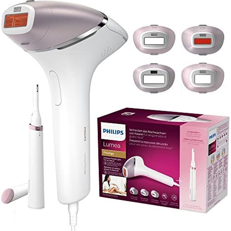 Philips Lumea Prestige BRI949/00 Dispositivo di Epilazione a Luce Pulsata con 4 accessori per ascelle, zona bikini, corpo e viso, Sensore SmartSkin + Rifinitore Satin Compact