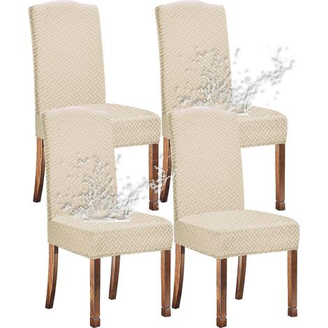 Stuhlhussen Jacquard 4er-Set wasserdicht Cremeweiß für Esszimmerstühle (1/5)