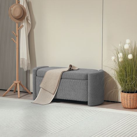 Panca contenitore, panca da corridoio, panca porta scarpe, imbottita, 105 cm x 44 cm x 45,5 cm. Grigio. (1/5)