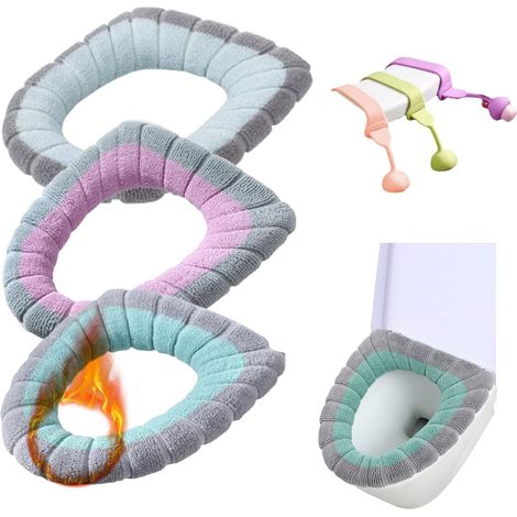 3er-Set weiche WC-Sitzbezüge – Komfortabler Fleece-Stoff mit Tragegriff – Waschbar und hygienisch fürs Badezimmer – Universelle Größe für ovale und runde Toiletten (1/5)