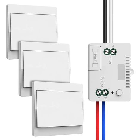 EU Interrupteur Sans Fil 230V, Ensemble D'interrupteurs Autoalimente Va Et Vient Sans Fil – Pas De Piles Nécessaires, Interrupteur Mural Étanche, Contrôlez Votre Lampe À Jusqu'à 200 M À Distance (3V1) (1/5)