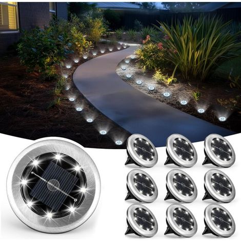 Lot de 10 mini lampes solaires de jardin, extérieur, imperméables, éclairage paysager alimenté pour patio, cour, allée et chemin (blanc froid) (1/5)