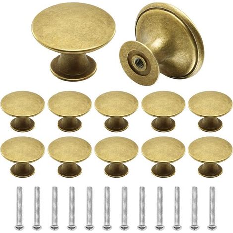 Allecto Premium - Set di 12 pomelli per ante di mobili vintage color oro - Design a fungo - Viti incluse (1/5)