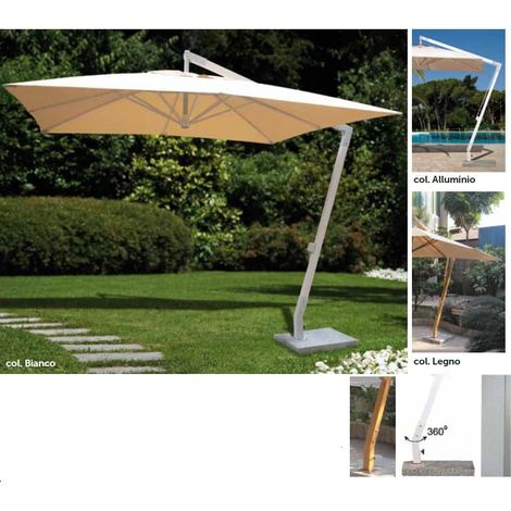 OMBRELLONE GIARDINO LATERALE IN ALLUMINIO-LEGNO BIANCO ALICANTE MT3x3x3 CON BASE