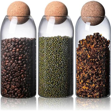 Bocaux de conservation en verre, avec bouchon en liège, lot de 3, 1150 ml, récipients en verre, bocaux pour confiseries, bocaux de conservation (1/5)