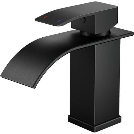 Waschtischarmatur Wasserfall Schwarz Matt mit Einhandmischer und 80mm Auslaufhöhe (1/5)