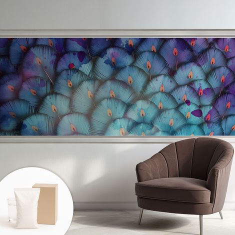 Papier peint intissé à motifs décoratifs pour salon chambre et bureau Décoration murale élégante avec colle Plumes colorées 250x104 cm (1/5)