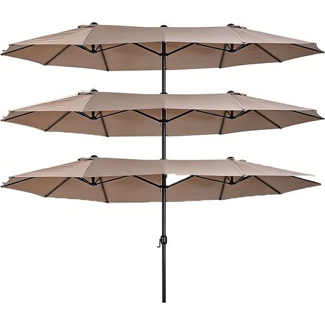 3er-Set  sonnenschirm Marktschirm Doppelsonnenschirm mit Handkurbel oval 460 x 270 x 240 cm in Hellkaffee für Garten & Terrasse