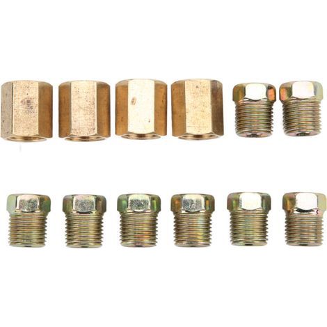 Raccordi per tubi freno, set da 12 pezzi, filettatura 7/16 pollici - 24, kit di raccordi per tubi freno, componenti automobilistici in ottone, per tubi da 1/4 di pollice. (1/5)