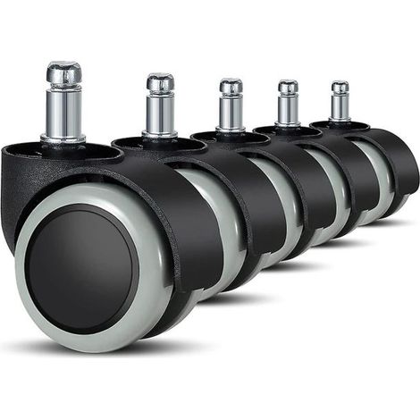Lot de 5 roulettes de rechange pour chaises de bureau (11 mm / 22 mm) pour sols durs, chaises gaming, chaises pivotantes, etc. (1/5)