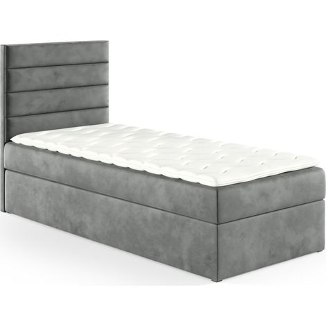 Sofello Boxspringbett BELLA ohne Füße – Inklusive Taschenfederkernmatratze – Luxus & Komfort vereintGrau Velours Samtbett ohne Füße (1/3)
