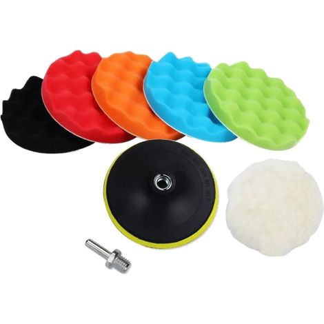 Trade-Shop Polierset (8-teilig) Polierschwamm Polierpads Wolle Schleifteller M14 Adapter für Winkelschleifer Poliermaschinen - Ø180mm (1/4)