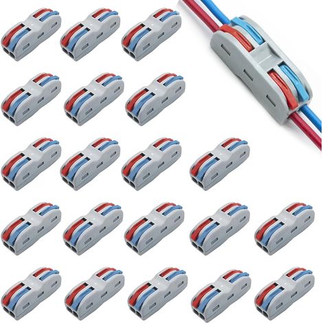 20 Pièces 2 Entrées Domino électrique Connecteur Électriques Rapide De Fil, Bornes De Connexion,2 Entrées,Connecteur Electrique1-Fil 2-Entrées Pour Circuit En Ligne 28-12 Awg (1/5)