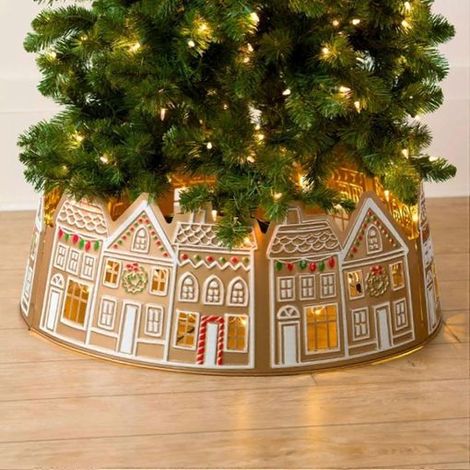 Jupe de Noël lumineuse LED avec maison en pain d'épices, décoration festive pour sapin, guirlande scintillante, ensemble de 1 pièce, idéale pour fêtes et ambiance chaleureuse. (1/5)