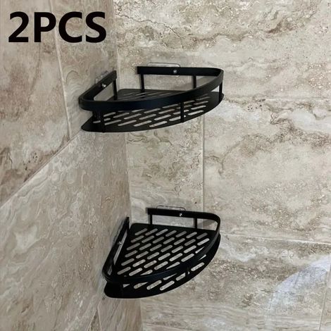 (Noir - Lot de 2) Étagère de salle de bain en alliage d'aluminium, porte-shampoing, organisateur de maquillage, étagère de douche, accessoires de salle de bain, étagère d'angle murale sans perçage (1/5)