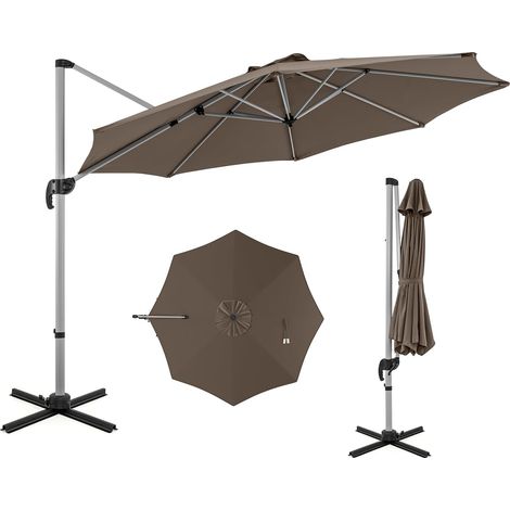 RELAX4LIFE Parasol Déporté avec Pied en Aluminium Rotation 360° Inclinaison Base Croisée Double Toit pour Jardin Extérieur (Brun) (1/5)