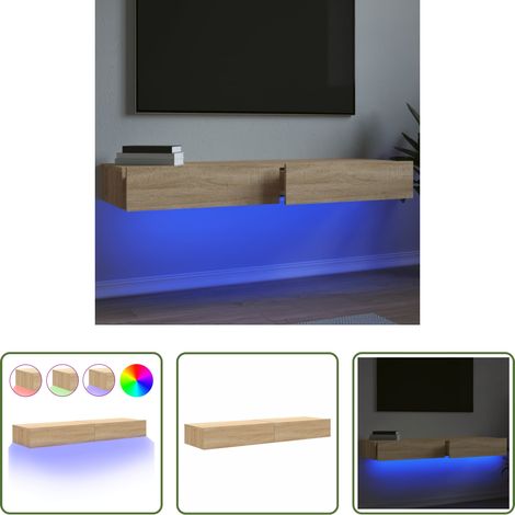 Meuble tv chêne sonoma - Meubles TV avec éclairage LED 2 pcs chêne sonoma 60x35x15,5 cm (1/5)