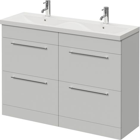 Napoli 390 Gloss Grey Pearl 1200mm 4 Drawer Vanity Unit with Double Glide Basins - 1200mm - Chrome 320mm Handle