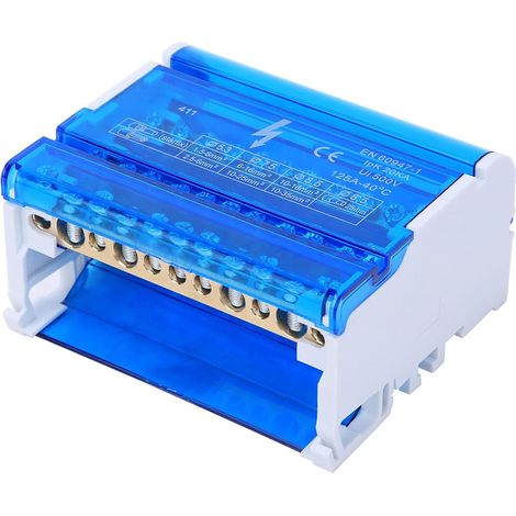 Boîtier de distribution de bornier 411 500V 125A Borniers de circuit de terre de génie électrique monophasé, Bloc Distribution Répartiteur Pour Rail DIN ou Tableau Electrique (1/5)