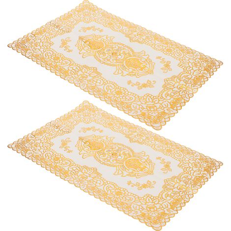 Lot de 2 sets de table en PVC doré (30 x 45 cm), dessous de verre, style 3, pour la cuisine et les mariages. (1/5)