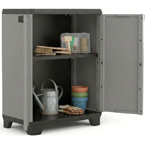 Dmora - Gartenschrank Pisticci, Gartenmöbel, Mehrzweck-Gartenschrank, Container für Balkon oder Garage, Made in Italy, 68x39 h90 cm, Grau