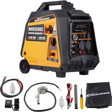 Maxpeedingrods – Groupe électrogène inverter 3500W essence/GPL – Démarrage électrique – Autonomie 24h LPG – 2 prises USB et 230V – Silencieux 62dB