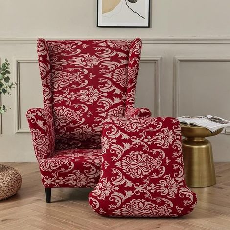 Funda para sillón orejero，juego de 2，funda elástica de elastano lavable，protector de muebles para sillón orejero en sala de estar (1/5)