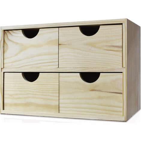 Cassettiera da Tavolo 4 Cassetti 21,7x32x14 cm in Legno di Pino Massello Naturale (1/2)
